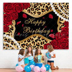 Lofaris Leopard Rose Glitter Themed Happy Birthday Backdrop