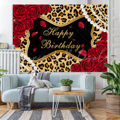 Lofaris Leopard Rose Glitter Themed Happy Birthday Backdrop