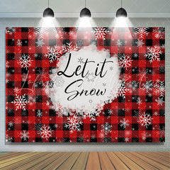 Lofaris Let it Snow Black Red Plaid Christmas Backdrop