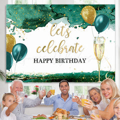 Lofaris Lets Celebrate Green and Gold Balloon Birthday Backdrop