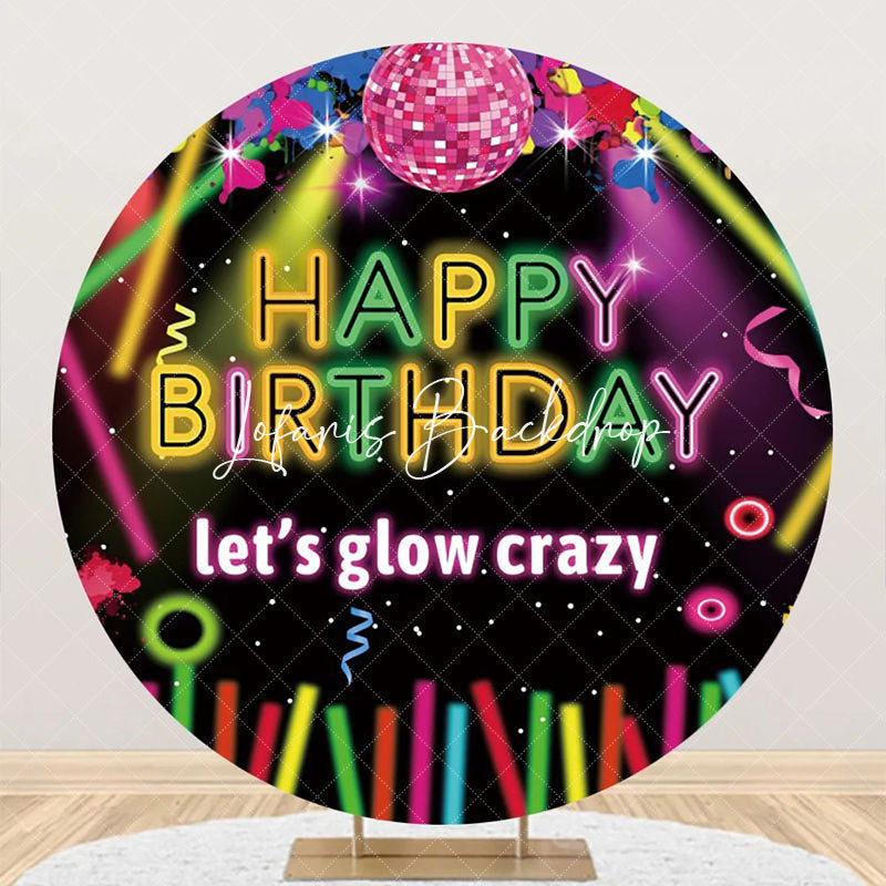 Lofaris Lets Glow Crazy Black Disco Round Birthday Backdrop
