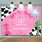 Lofaris Lets Go Girls Pink Cowgirl Happy Birthday Backdrop