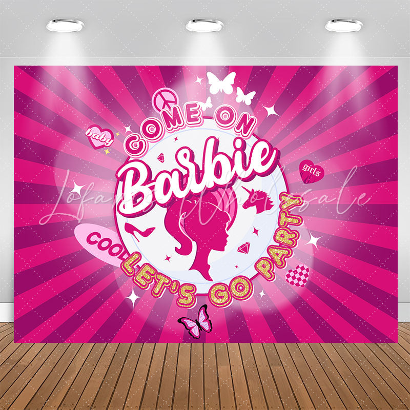 Lets Go Party Pink Stripes Girls Birthday Backdrop