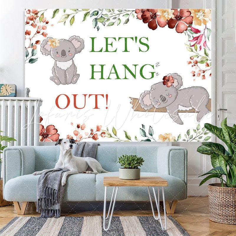 Lofaris Lets Hang Out With Koala Flowers Baby Shower Backdroop