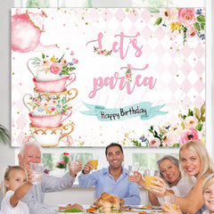 Lofaris Lets Partea Pink Teapot And Floral Birthday Backdrop
