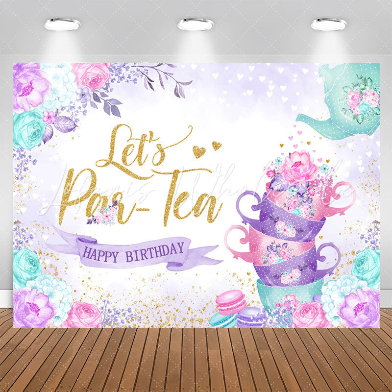 Lofaris Lets Parten Cups Floral Happy Birthday Backdrop