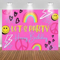 Lofaris Lets Party Rainbow Pink Happy Birthday Backdrop
