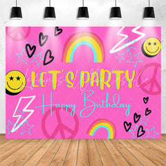 Lofaris Lets Party Rainbow Pink Happy Birthday Backdrop