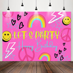 Lofaris Lets Party Rainbow Pink Happy Birthday Backdrop