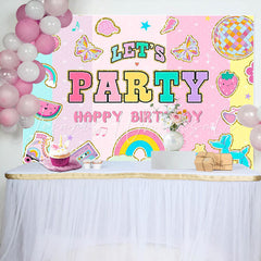 Lofaris Lets Party Stripe Happy Birthday Backdrop For Girl