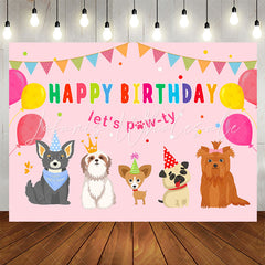 Lofaris Lets Paw-ty Pink Balloon Happy Birthday Backdrop