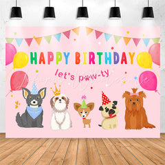 Lofaris Lets Paw-ty Pink Balloon Happy Birthday Backdrop