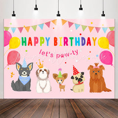 Lofaris Lets Paw-ty Pink Balloon Happy Birthday Backdrop