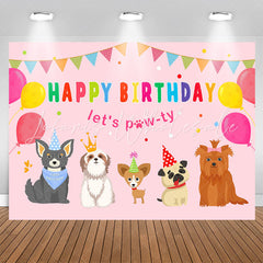 Lofaris Lets Paw-ty Pink Balloon Happy Birthday Backdrop