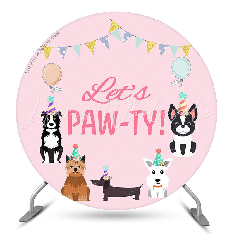 Lofaris Lets Pawty Dogs Pink Round Happy Birthday Backdrop