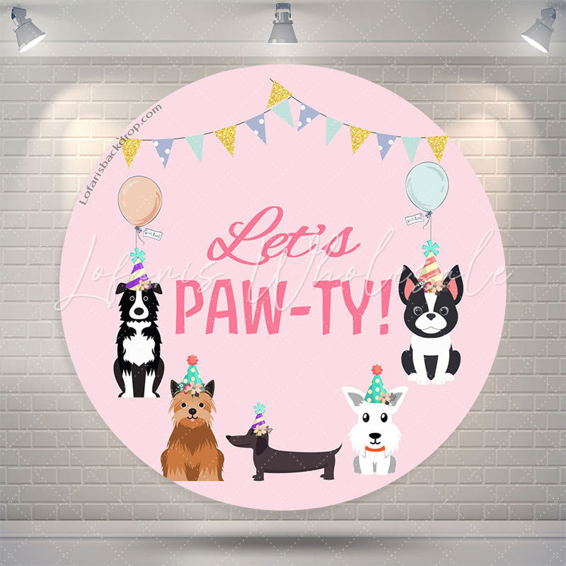 Lofaris Lets Pawty Dogs Pink Round Happy Birthday Backdrop