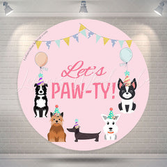Lofaris Lets Pawty Dogs Pink Round Happy Birthday Backdrop