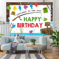 Lofaris Lets Reel In The Fun Fish Theme Happy Birthday Backdrop