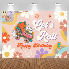 Lofaris Lets Roll Groovy Rainbow Happy Birthday Backdrop