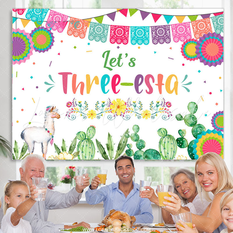 Lofaris Lets Three Esta Colorful Fiesta Birthday Backdrop