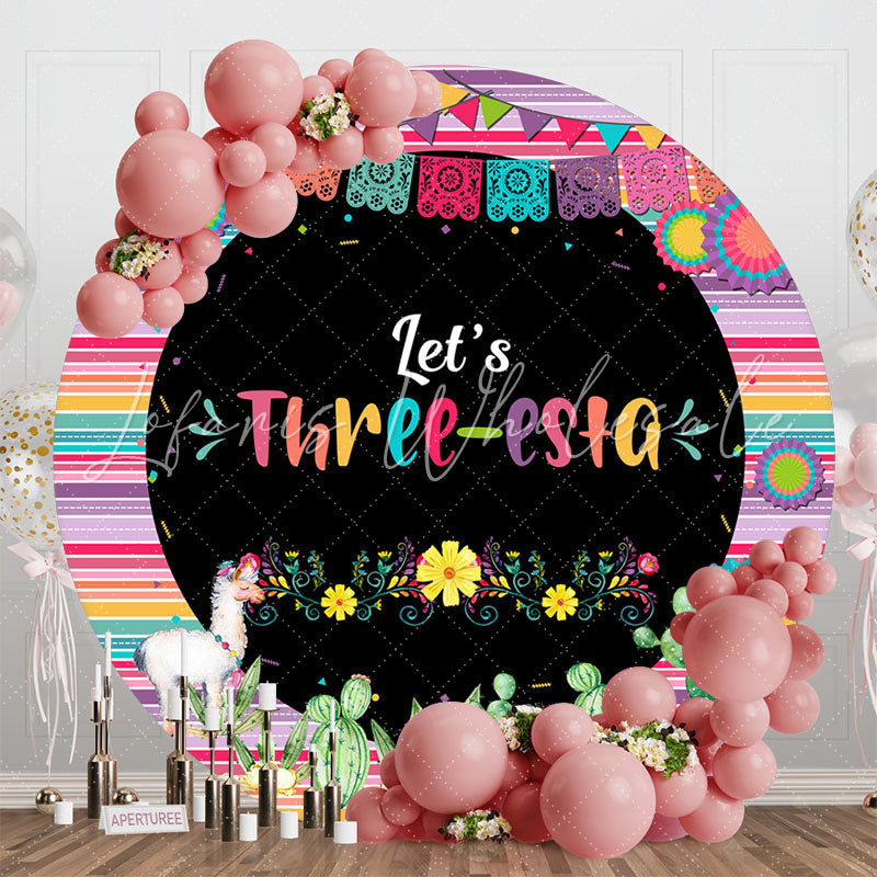 Lofaris Lets Three Esta Floral Round 3rd Birthday Backdrop