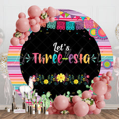 Lofaris Lets Three Esta Floral Round 3rd Birthday Backdrop