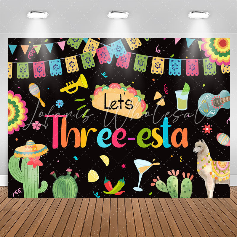 Lofaris Lets Three Esta Mexican Happy 3rd Birthday Backdrop