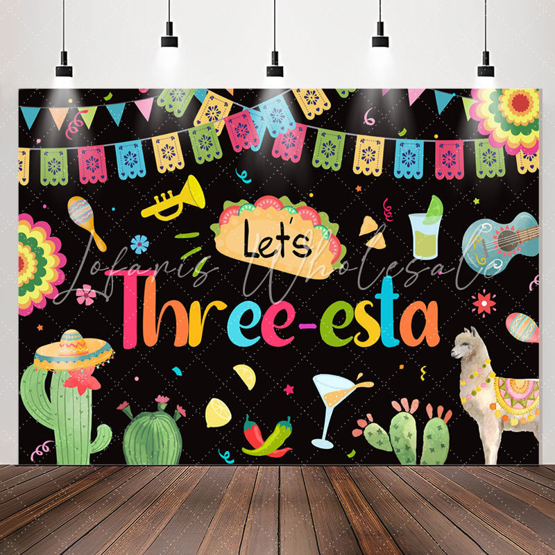 Lofaris Lets Three Esta Mexican Happy 3rd Birthday Backdrop