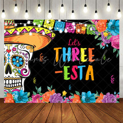 Lofaris Lets Three Floral Fiesta Kids 3rd Birthday Backdrop