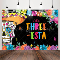 Lofaris Lets Three Floral Fiesta Kids 3rd Birthday Backdrop