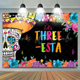 Lofaris Lets Three Floral Fiesta Kids 3rd Birthday Backdrop