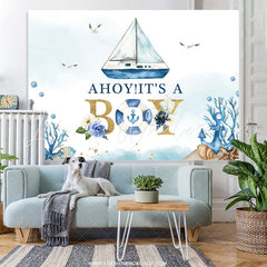 Lofaris Light Blue Ahoy Its A Boy Backdrop For Baby Shower