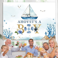 Lofaris Light Blue Ahoy Its A Boy Backdrop For Baby Shower