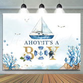 Lofaris Light Blue Ahoy Its A Boy Backdrop For Baby Shower