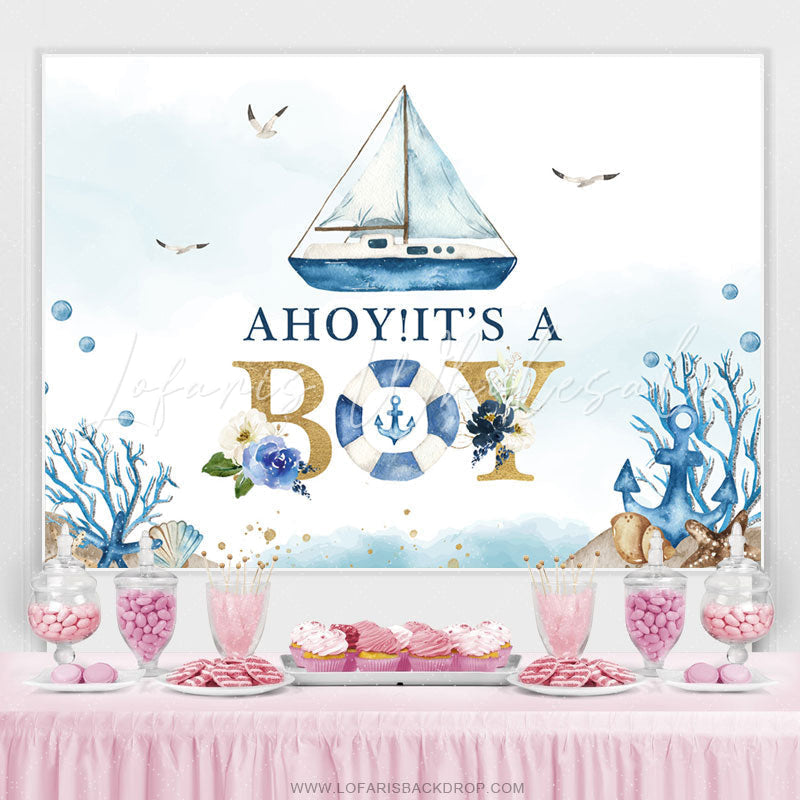 Lofaris Light Blue Ahoy Its A Boy Backdrop For Baby Shower