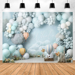Lofaris Light Blue Balloon Hot Air Birthday Backdrop