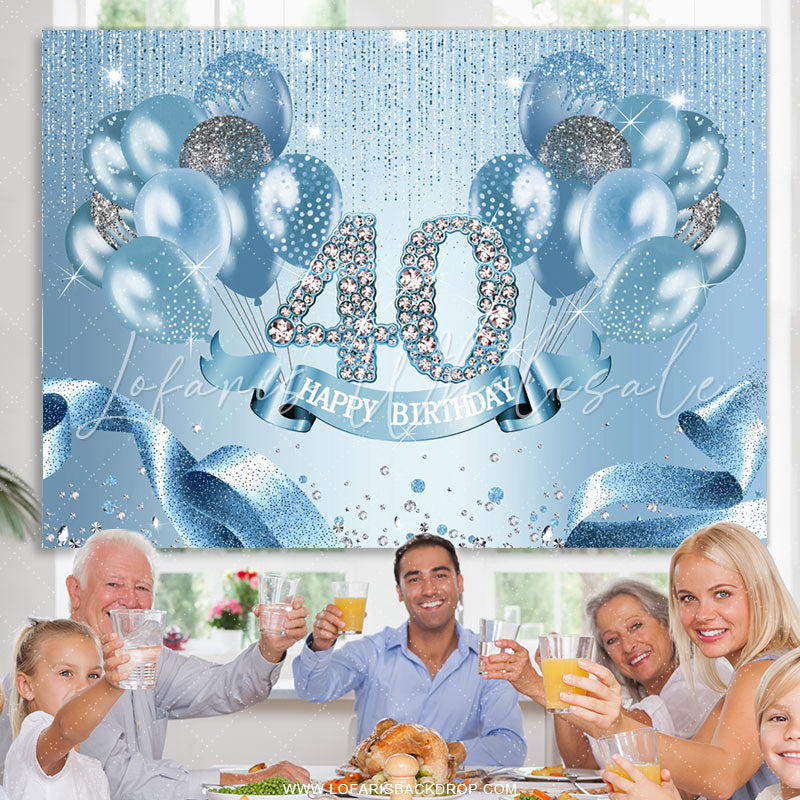Lofaris Light Blue Balloon Ribbion Happy 40Th Birthday Backdrop