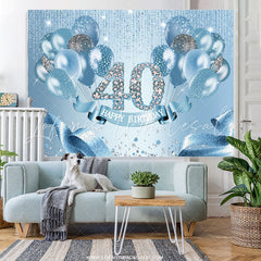 Lofaris Light Blue Balloon Ribbion Happy 40Th Birthday Backdrop