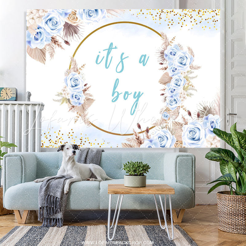 Lofaris Light Blue Flowers Its A Boy Baby Shower Backdrop