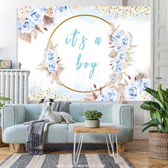 Lofaris Light Blue Flowers Its A Boy Baby Shower Backdrop