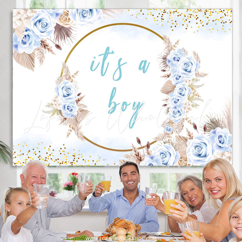 Lofaris Light Blue Flowers Its A Boy Baby Shower Backdrop