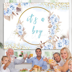 Lofaris Light Blue Flowers Its A Boy Baby Shower Backdrop
