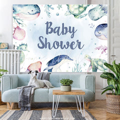 Lofaris Light Blue Sea World Animals Backdrop For Baby Shower