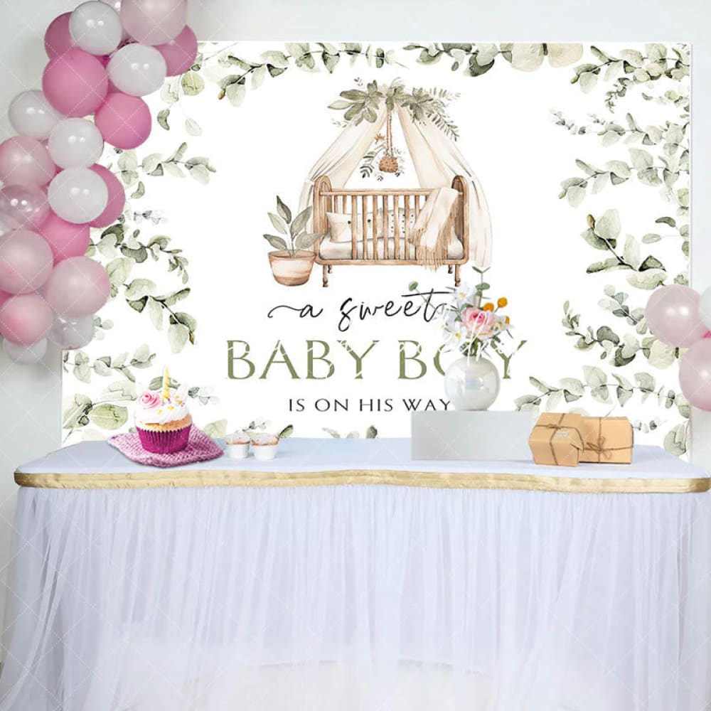 Lofaris Light Green Leaves Cradle Boy Baby Shower Backdrop