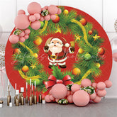 Lofaris Light Green Leaves Santa Claus Round Christmas Backdrop