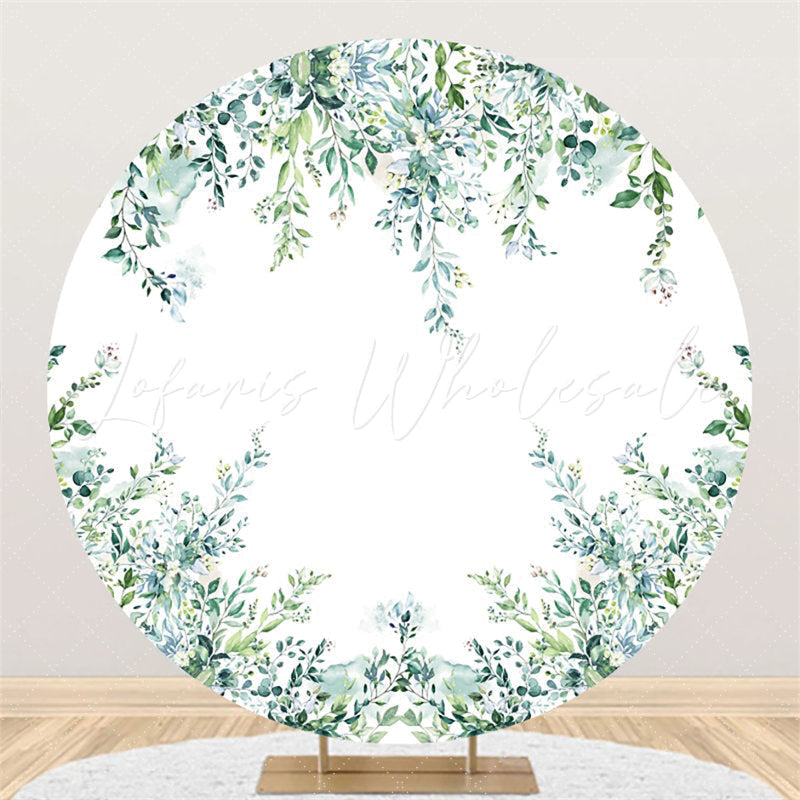 Lofaris Light Green Leaves White Round Backdrop For Baby Shower