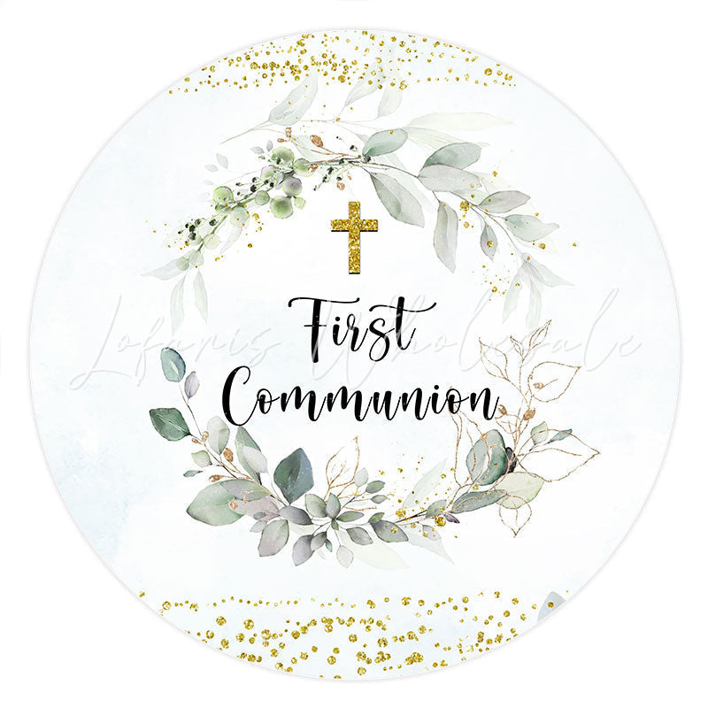 Lofaris Light Green Round Glitter First Holy Baby Shower Backdrop