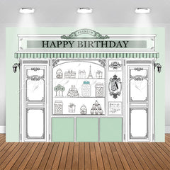 Lofaris Light Green Store Shopwindow Happy Birthday Backdrop