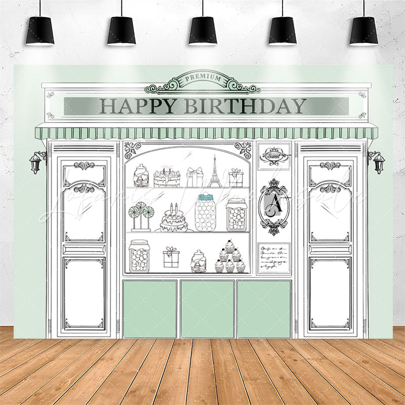 Lofaris Light Green Store Shopwindow Happy Birthday Backdrop