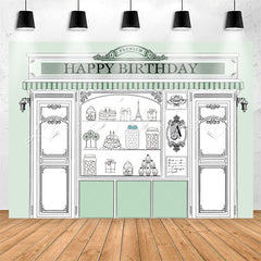Lofaris Light Green Store Shopwindow Happy Birthday Backdrop